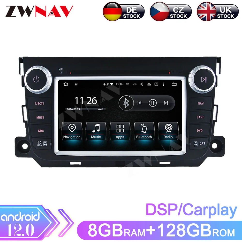 8G+128GB  Android 12.0 Car GPS Navigation System Stereo Media Auto Radio for Mercedes Benz Smart Fortwo 2012-2016 WIFI Head Unit