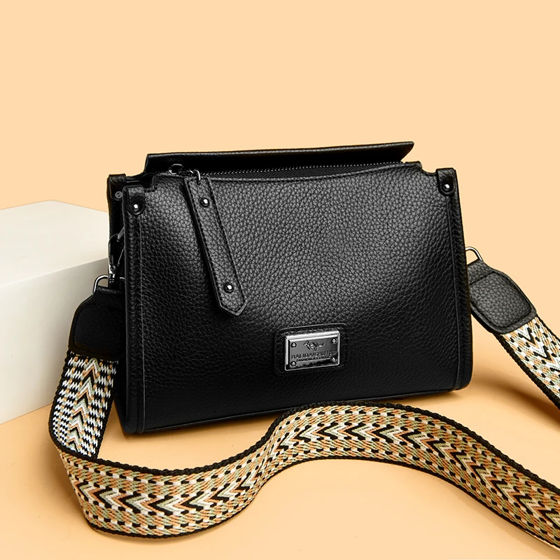 

New style women's leather crossbody bag with wide shoulder strap trendy women's bag handbag small square bag сумка женс