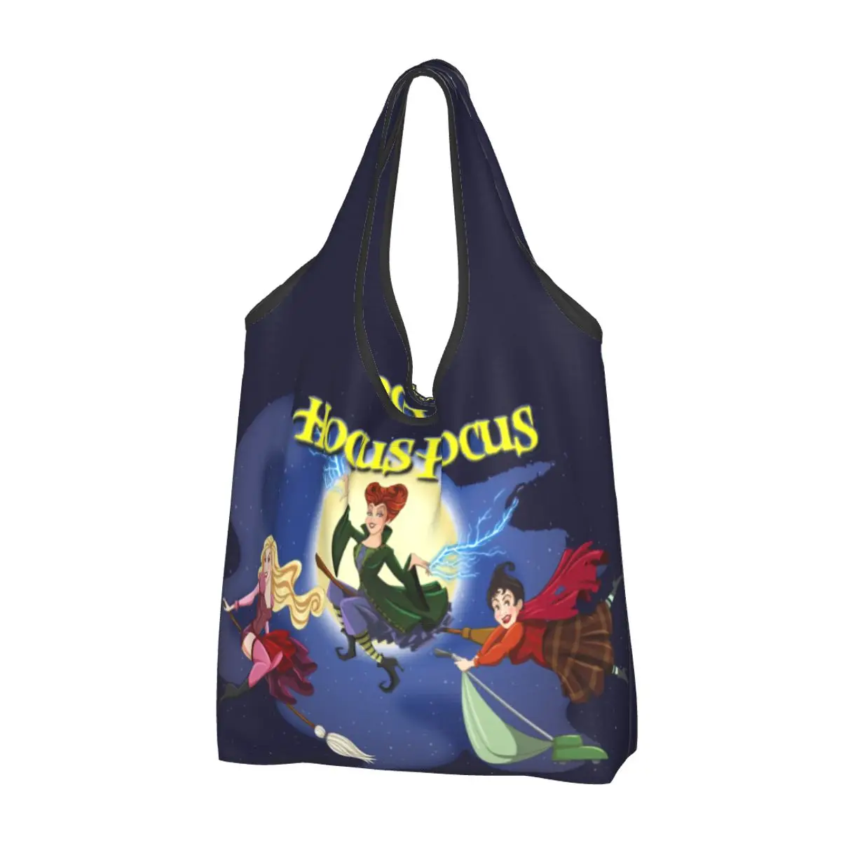 Custom Cute Halloween Hocus Pocus Shopping Tote Bag Portable Horror Movie Witch Grocery Shopper Shoulder Bag