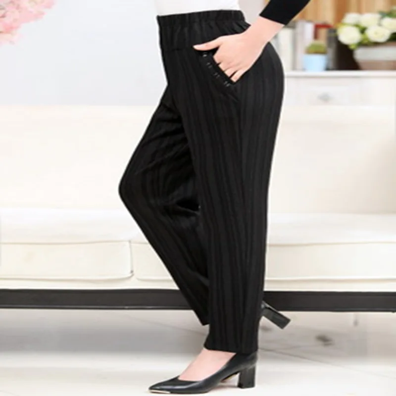 Otoño de talla grande pantalones casuales elásticos altos 6XL 7XL 8XL moda señoras cintura elástica pantalones sueltos de cintura alta.