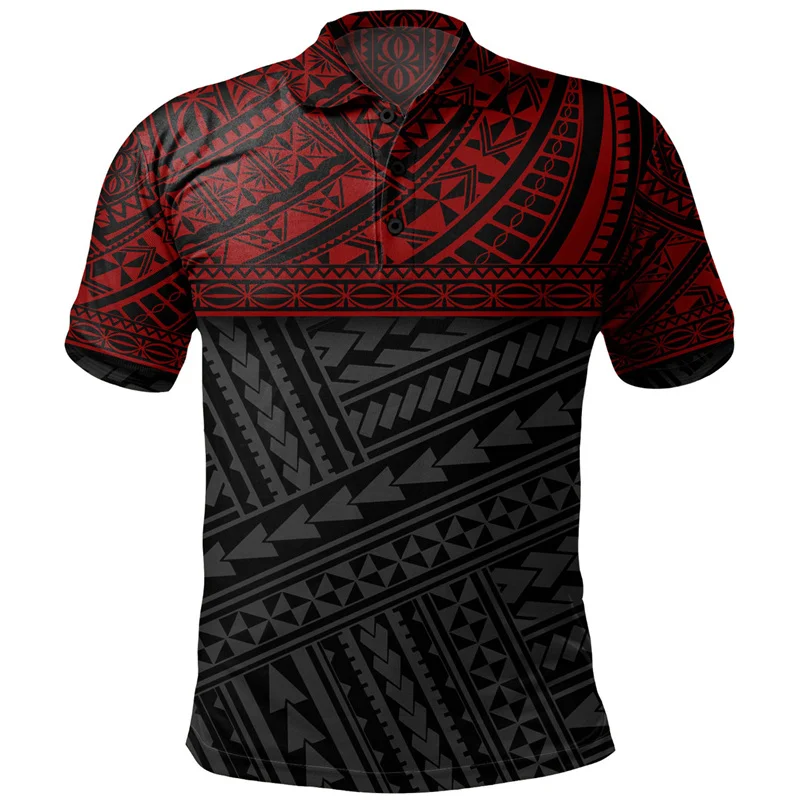 Polynesian Tribal Pattern Polo Shirt For Men 3D Print Short Sleeves T-shirt Hawaiian Street Summer Button Loose Lapel T Shirts