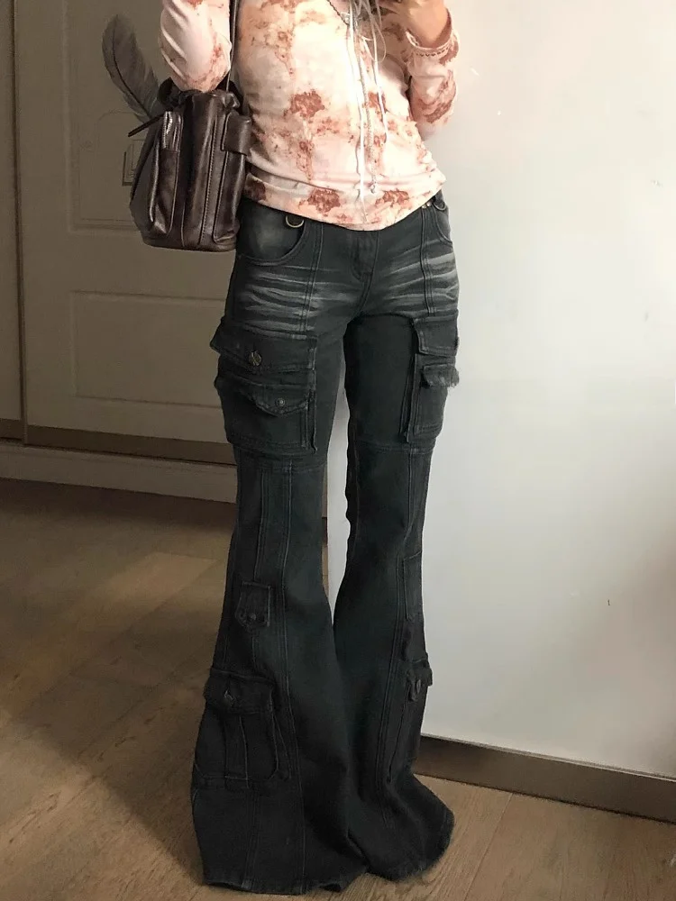 

American Retro Work Pants Women Low Waist Bell Bot Long Trousers Summer Y2K Sexy Girl Slimming Micro Flared Floor-Length J...