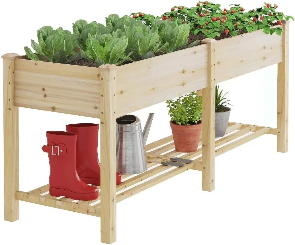 Wood Raised Garden Bed Planter Box with Legs for Plants, Vegetables, Flowers