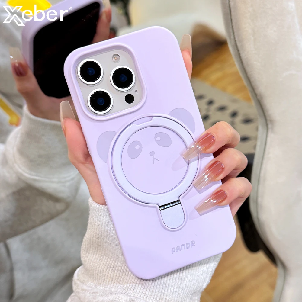 

Жидкий силиконовый чехол с пандой для Magsafe с магнитной подставкой для телефона iPhone 16, 15, 11, 12, 13, 14 Pro Max, однотонный матовый защитный чехол