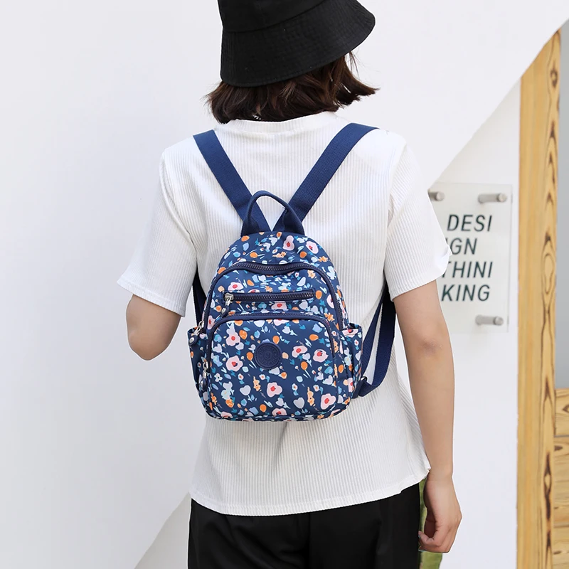 Mini Backpack Women Shoulder Bag Preppy Style Waterproof Nylon Flower Printing Female Small Rucksack Purses For Girls