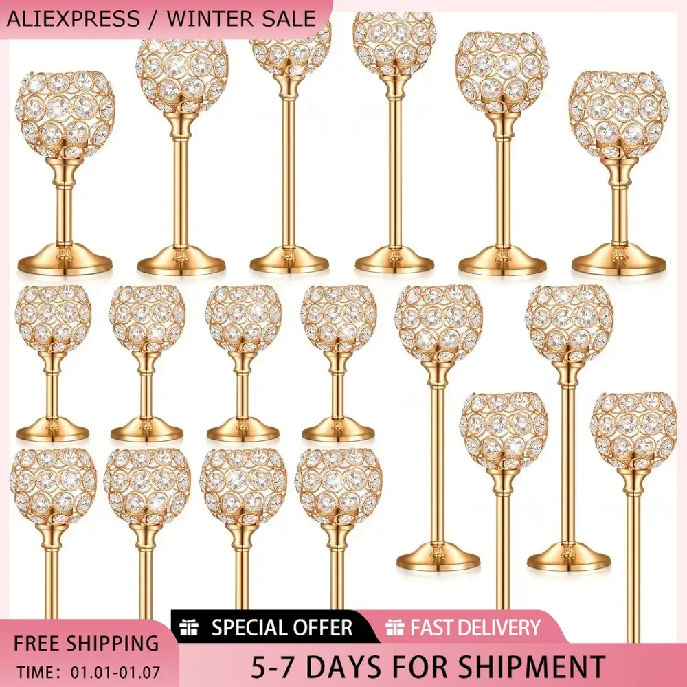 Candle Stick Holder Center Ornament 18 Pieces Crystal Candle Holder Home for Dining Table Wedding Center Ornaments Centerpiece