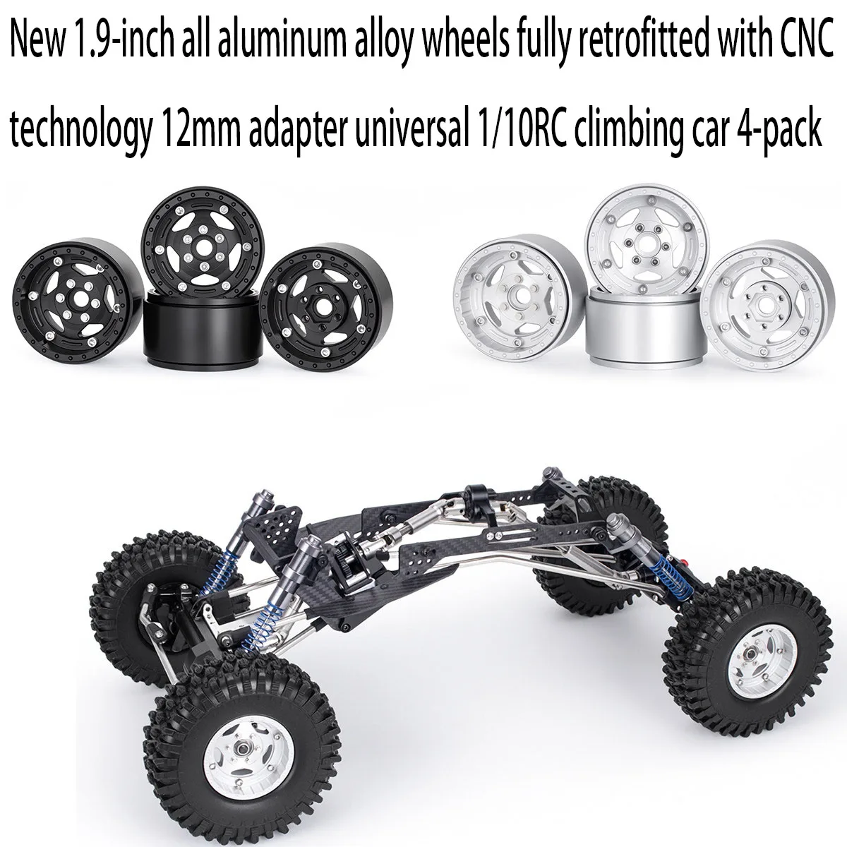 Yuzhe Optimal Fully upgraded 1.9-inch all aluminum alloy wheel hub CNC process 12mm adapter universal 1/10RC climbing car 4-pack