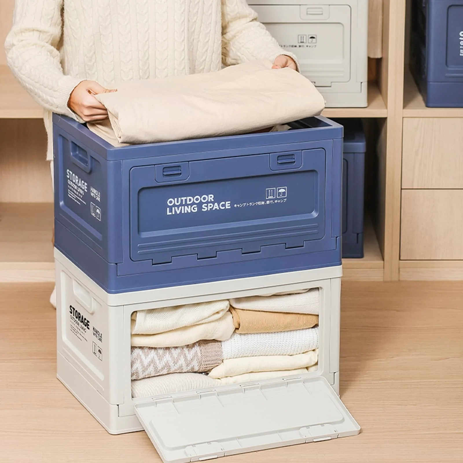 

！@High Quality Customizable Logo Eco-friendly Plastic Lightweight Portable Multi-functional Camping Foldable Storage Box