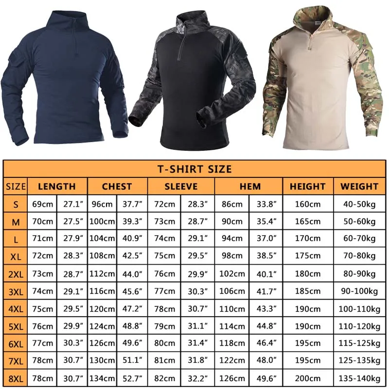 Camicia da combattimento tattica uniforme militare abbigliamento militare Tatico top Airsoft Multicam Camouflage caccia camicia lunga abbigliamento uomo 8XL