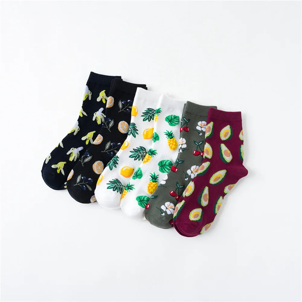 Korean fresh fruit socks lemon avocado pineapple cherry blueberry orange hazelnut banana Harajuku skateboarding socks