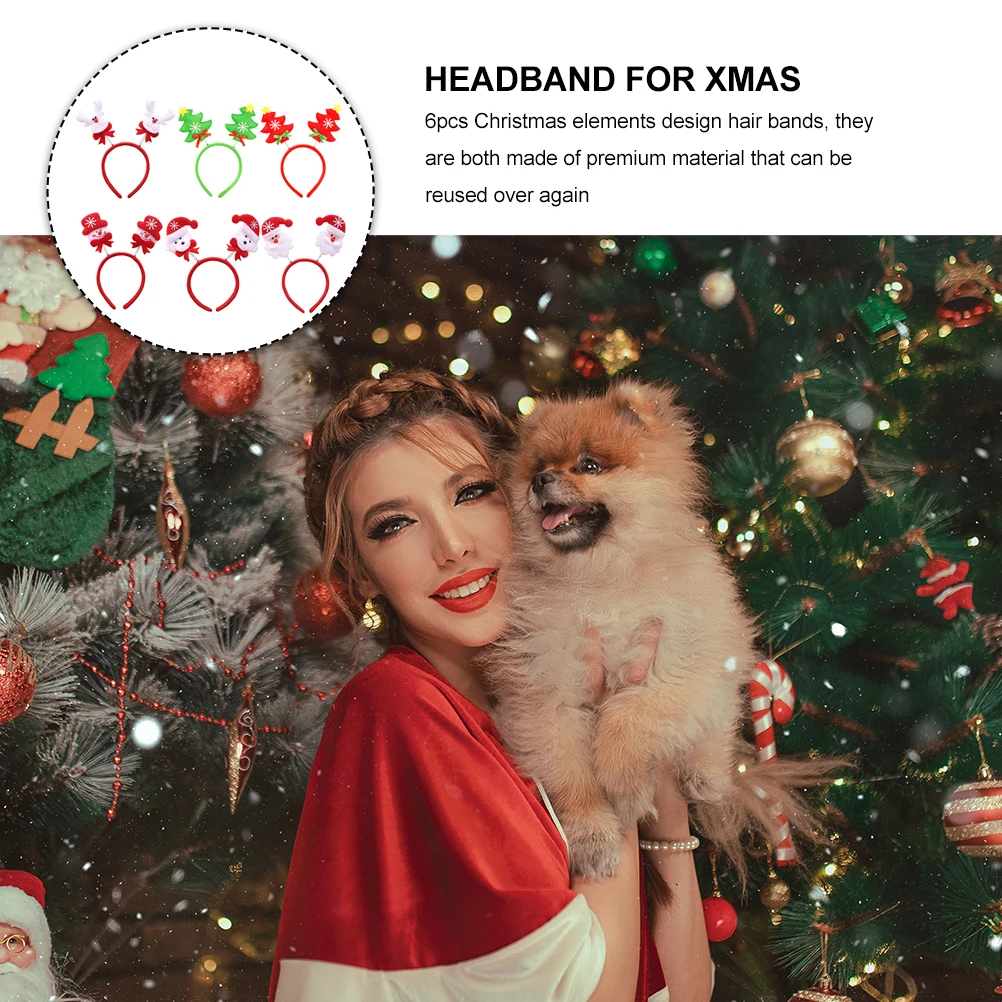 

6Pcs Xmas Hair Hoops Christmas Headbands Decorative Hairbands Lightweight Kids Adults Holiday Hair Accessories
