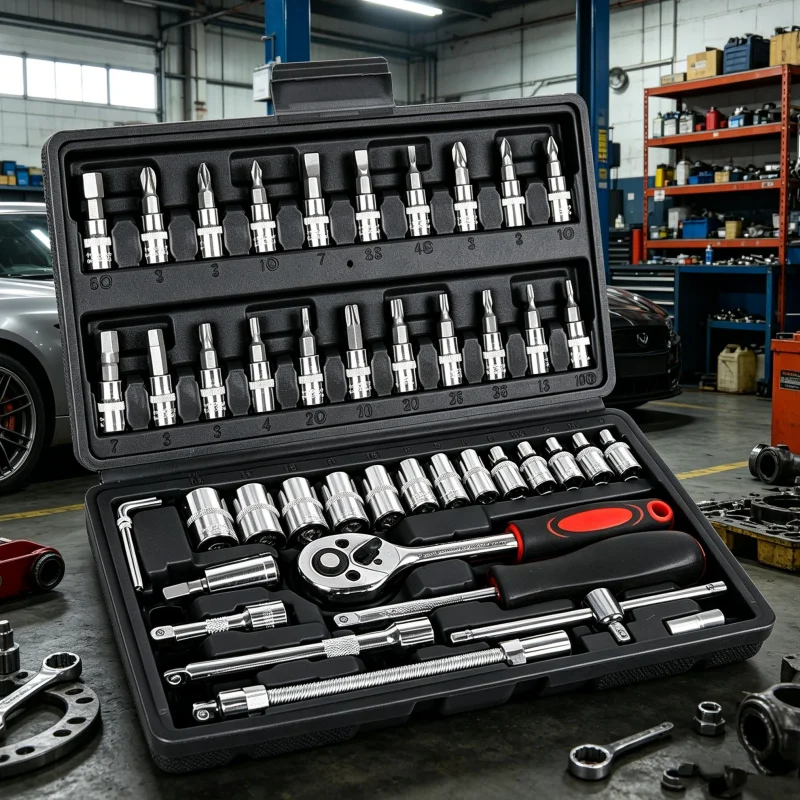 

46-Piece Hardware Set, Multi-Functional Car Repair Tool Kit, Car Repair Tool Set, Ratchet Wrench Tool Box, Car Maintenance Vehicle Socket Repair Set