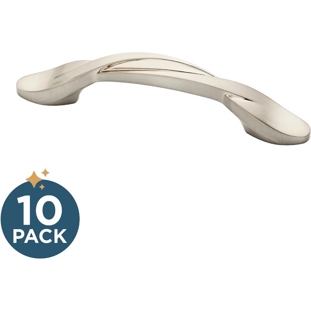 Satin Nickel Cabinet Handles (10-Pack) - 3 Inch Hole Center, Classic Pulls for Drawers, Kitchen Cabinet Door, Dressers | Simple Twist