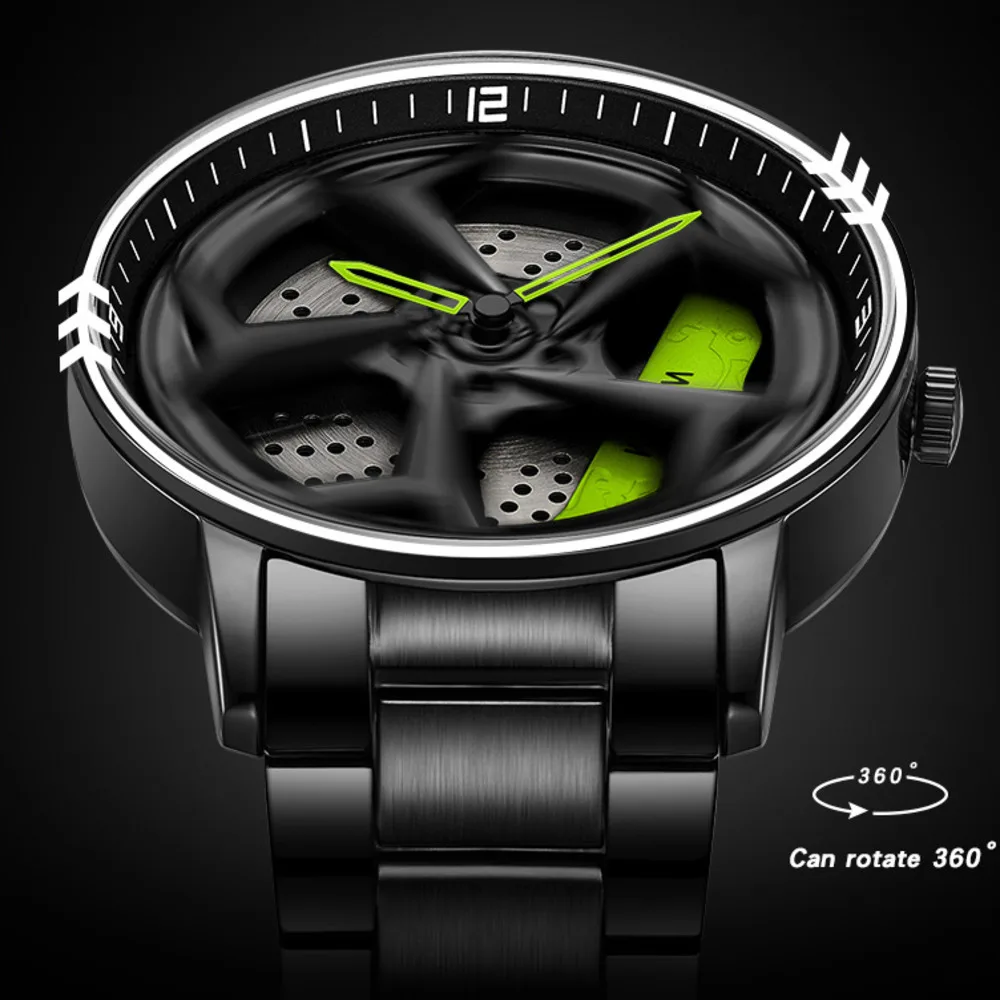 Watch For Men Sports Car Hub Watch Top Brand 3D Rotating Dial Design Waterproof Clock Steel Band Men Watch Reloj Hombre