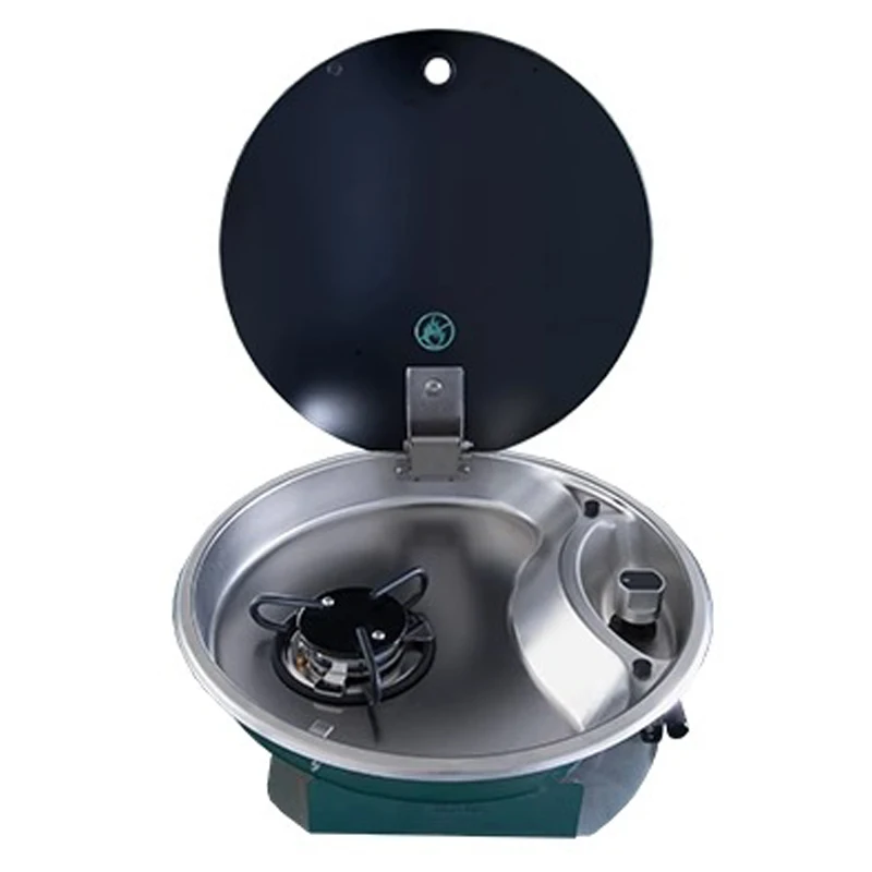 RV Round Gas Stove One Burner With Glass Cover Food Grade SUS304 Stainless Steel Material For Small-Scale Boat Yacht Caravan