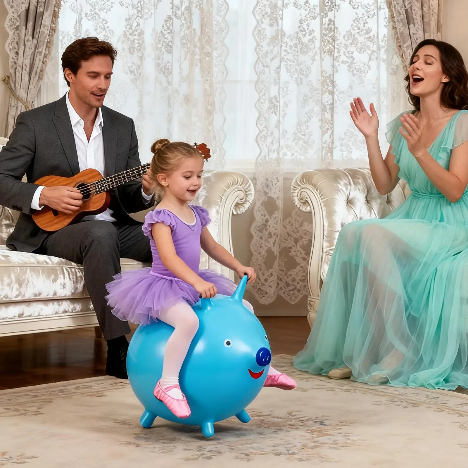 ลูกบอลเด้งเด็ก 18 นิ้ว ลายการ์ตูนหูสัตว์ พร้อมหูจับ ของเล่นฝึกประสาทสัมผัส ของขวัญสำหรับกิจกรรมเล่นกลางแจ้ง