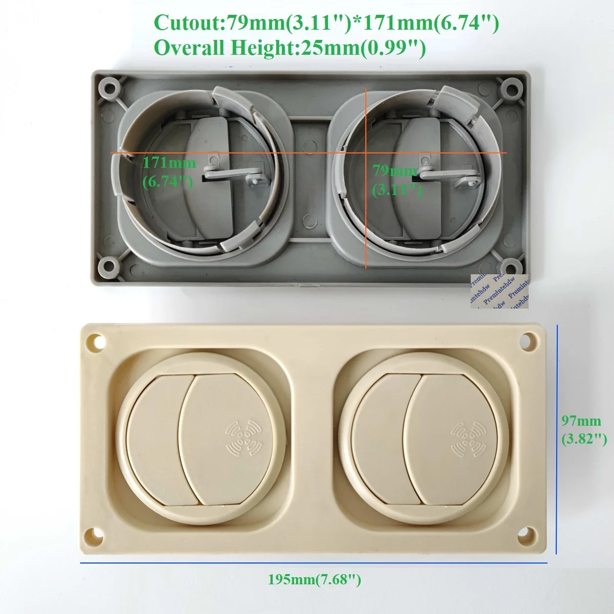 2Pcs Rectangle Air Vent With Double Round Recessed Adjustable A/C Deflector Bus RV Caravan Dashboard