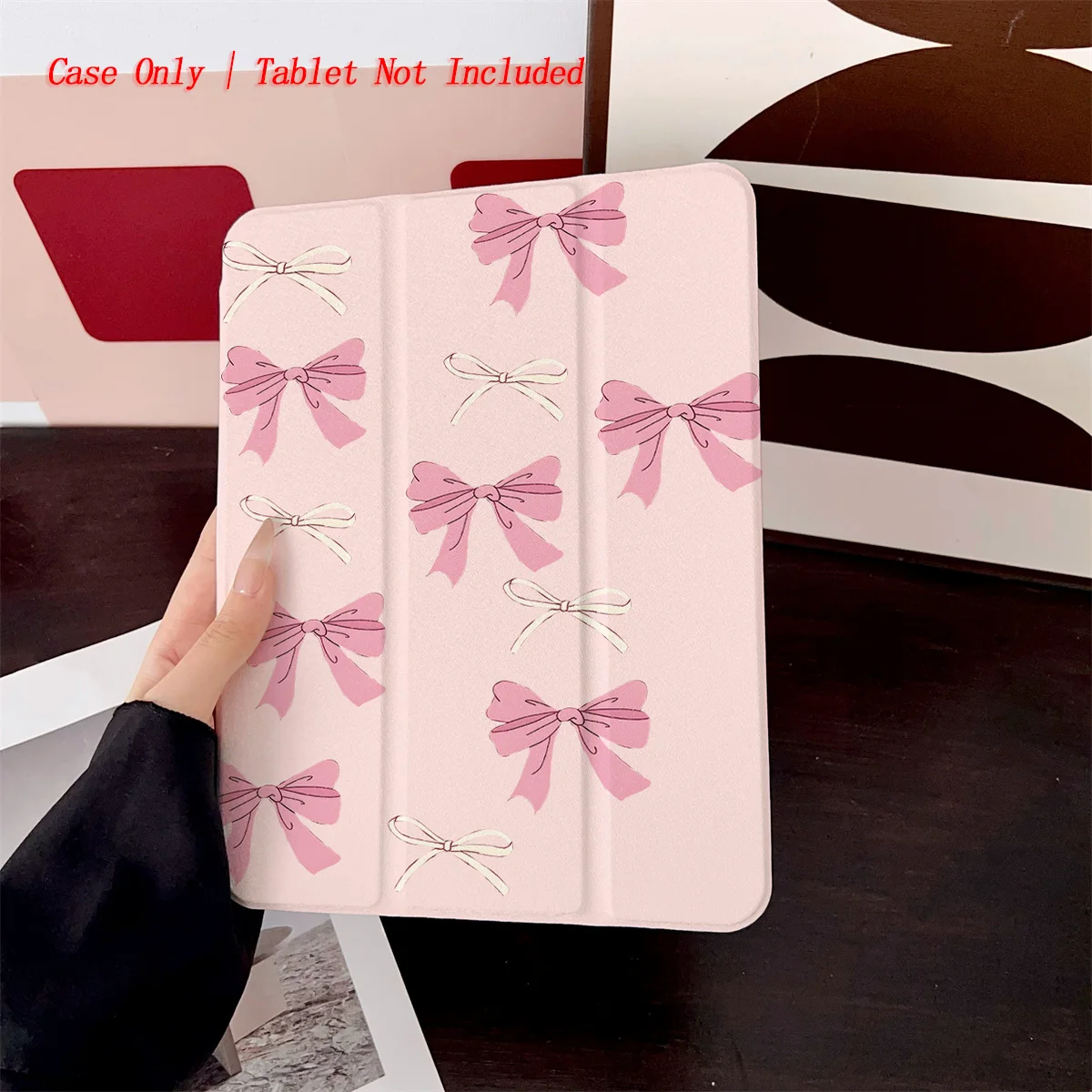 

360° Rotatable Foldable Stand iPad Case - Cute Pink & White Bows Print for Apple iPad Pro/Air/Mini