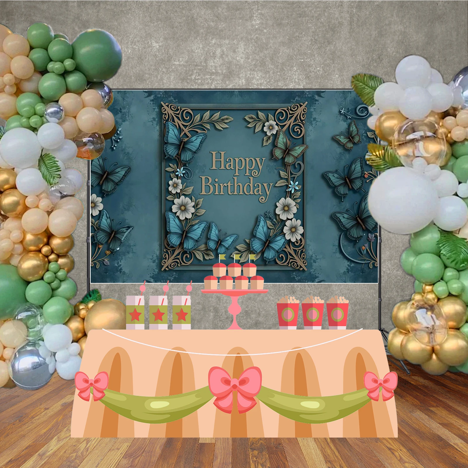 MOON.QG Sfondo fiore farfalla per ragazza Primo compleanno Palloncino Torta Smash Sfondo fotografico Compleanno per adulti Puntelli per foto
