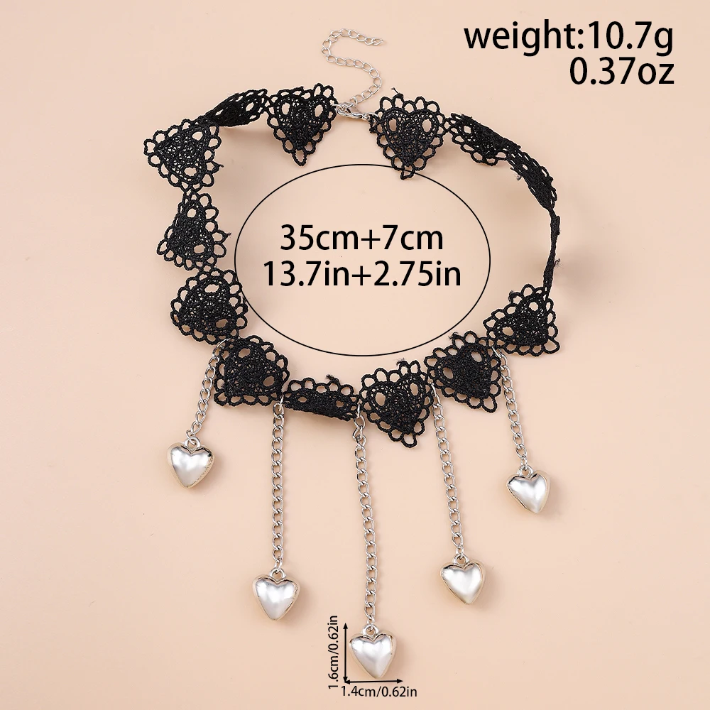 Aihua Gotische Viktorianische Schwarze Spitzenkette für Frauen Lange Quasten-Herz Sexy Spitzen-Choker Halskette Steampunk Kragen-Schmuck – Detail 2
