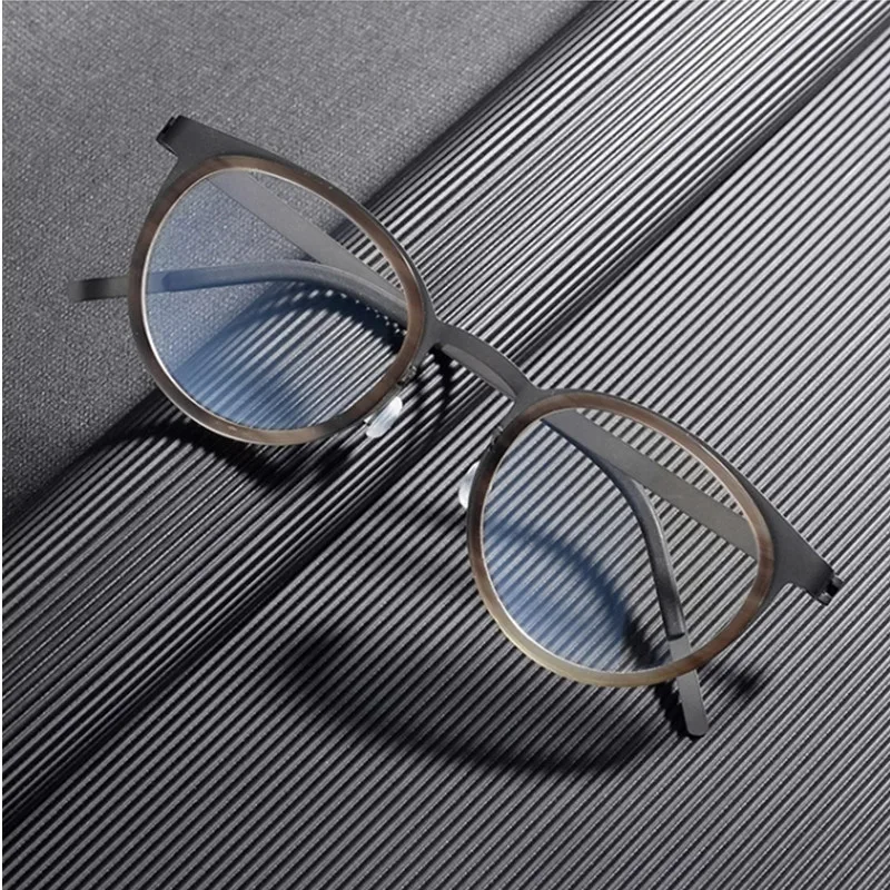 Buffalo horn Titanium Glasses Frame Men Women Retro Round Myopia Optical Eyewear Denmark Prescription Eyeglasses Frames 9704