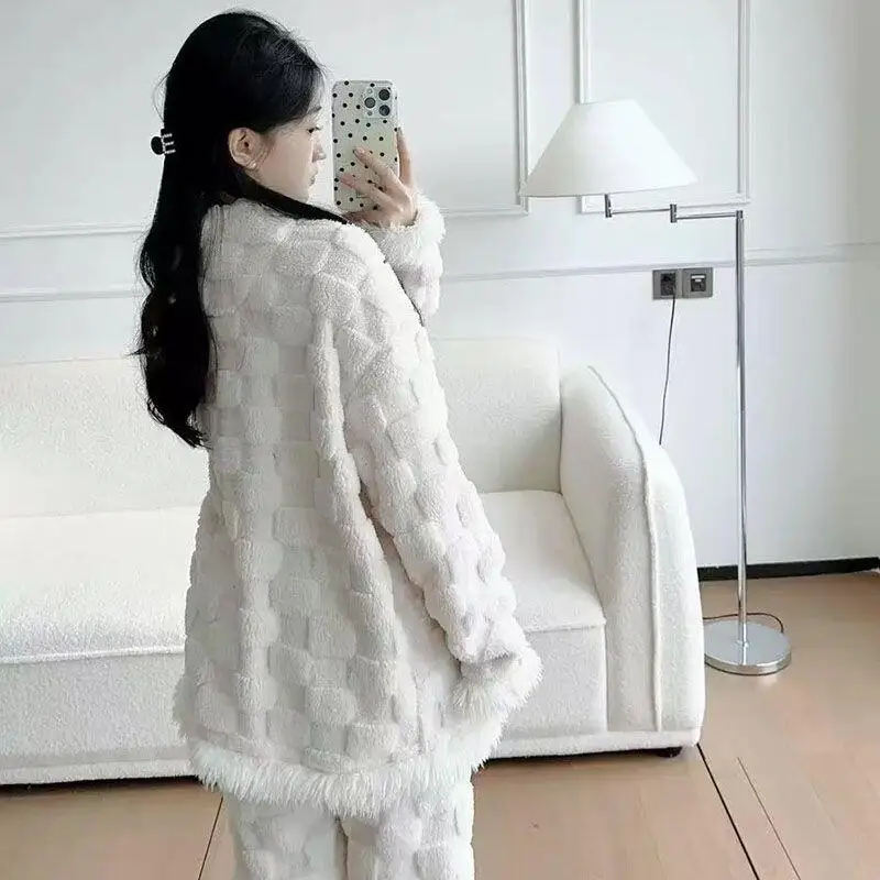 

Women's Clothing Pajama Set Homewear Long Sleeves Pants Two-Piece Set Autumn and Winter Thicken Comfortable Sweet Fashion