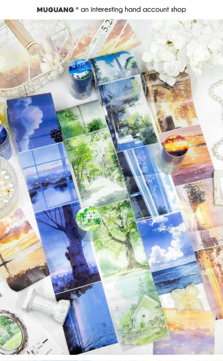 Journal GO 7,5x200cm Schönes Landschafts-Klebeband Aufkleber für Tagebuch Scrapbooking Handgemachtes DIY Junk Journal Zubehör Landschafts-Maskierband – Detail 1