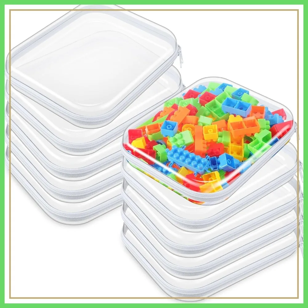 

10 Pcs Clear Hard Zipper Pouches Plastic Storage Case for Travel Office Cosmetics Toy Organizer