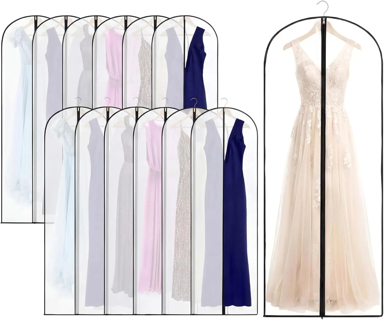 

20 Pcs 24x72 Inch Garment Bags Bulk Hanging Clothes Storage Covers Dustproof Transparent Dress Suit Bag Set