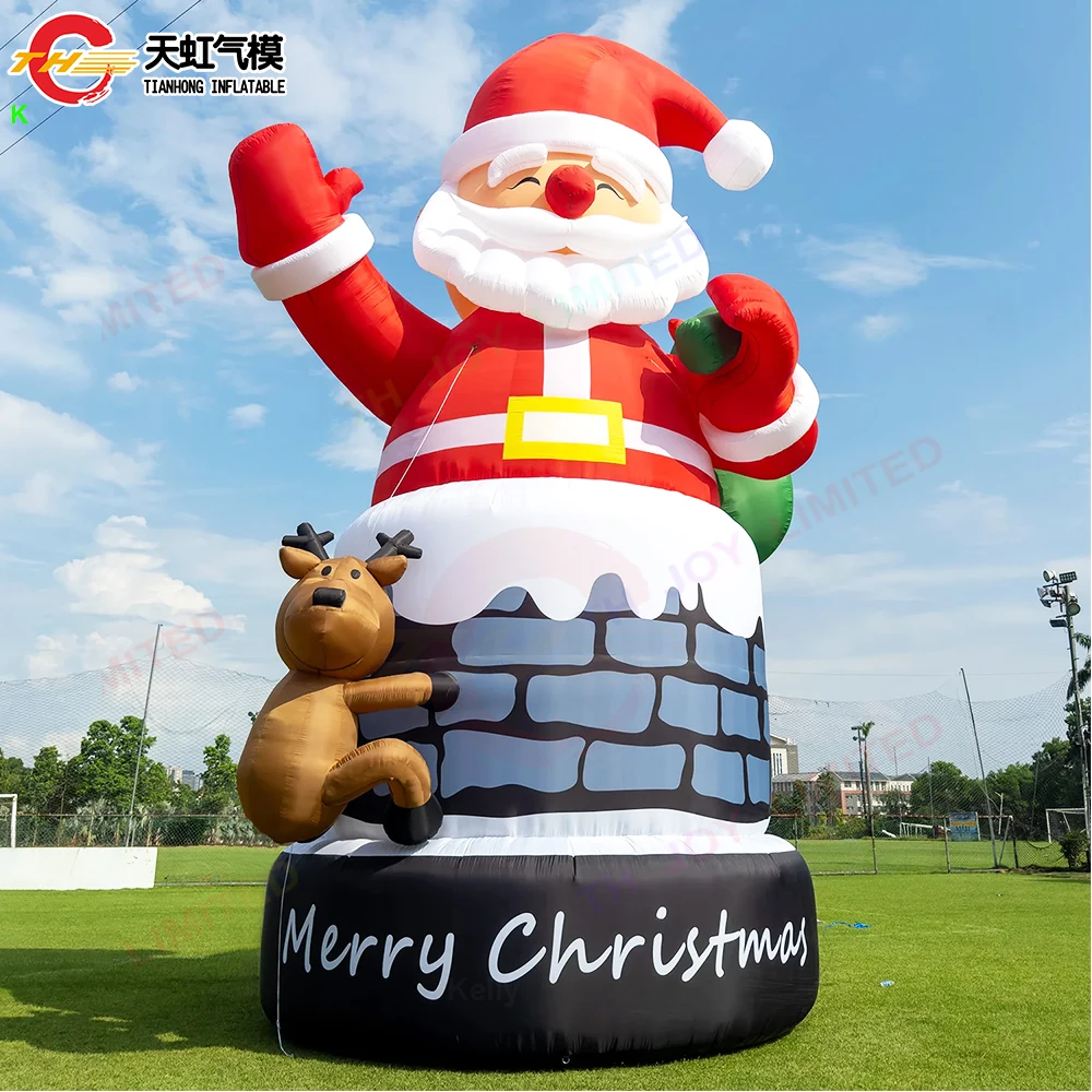 20ft Christmas Inflatable Santa Claus ตกแต่งกลางแจ้งสีเขียวของขวัญกระเป๋า Chimney เทศกาล Bodyguard