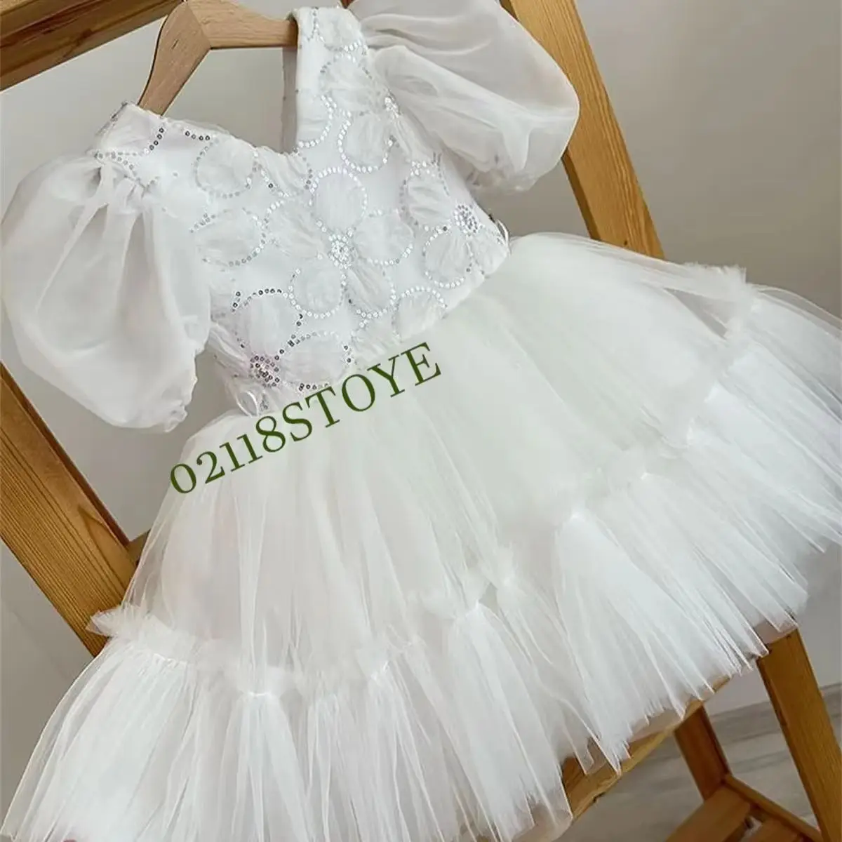 

CustomizedHigh Quality Flower Girl Dress Bubble Sleeve Fluffy Tulle Wedding Princess Dress Child's First Communion Birthday Part
