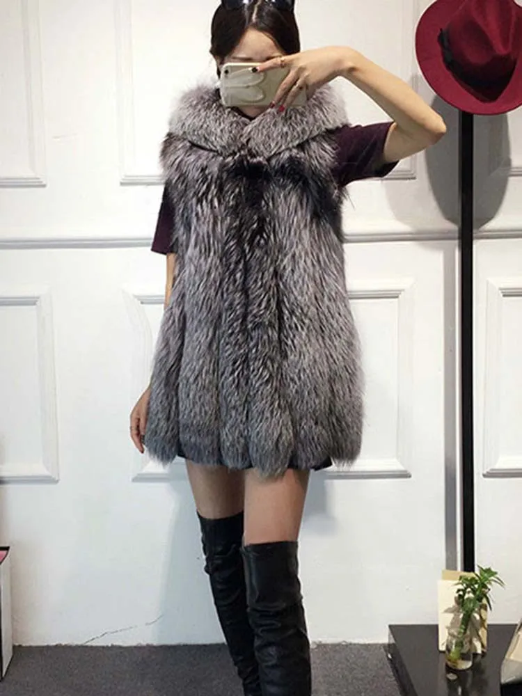 ZARORIN Trend Fashion Women FAUX Fox Fur Vest Hooded Thick Warm Female Outerwear Faux Fur Coat Mex Chaquetas Mujer