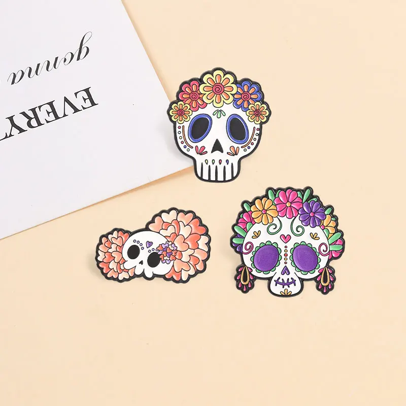 Dia De Los Muertos Enamel Pins Mexican Day Of The Dead Calavera Festival Brooches Halloween Skull Badge Jewelry Gifts for Friend