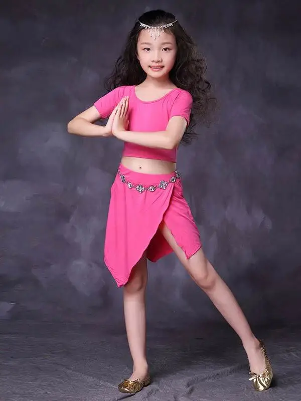 Belly Dance Suit Modal Top Short Sleeves Split Skirt Practice Clothes Set Child Elegant Profession Performance Clothing