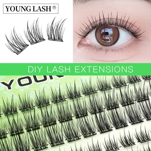 Imagen 2 del producto Clusters de pestañas DIY YOUNG LASH, 10/12/14mm, extensiones de pestañas individuales naturales largas mezcladas, pestañas de injerto de volumen, belleza para mujeres