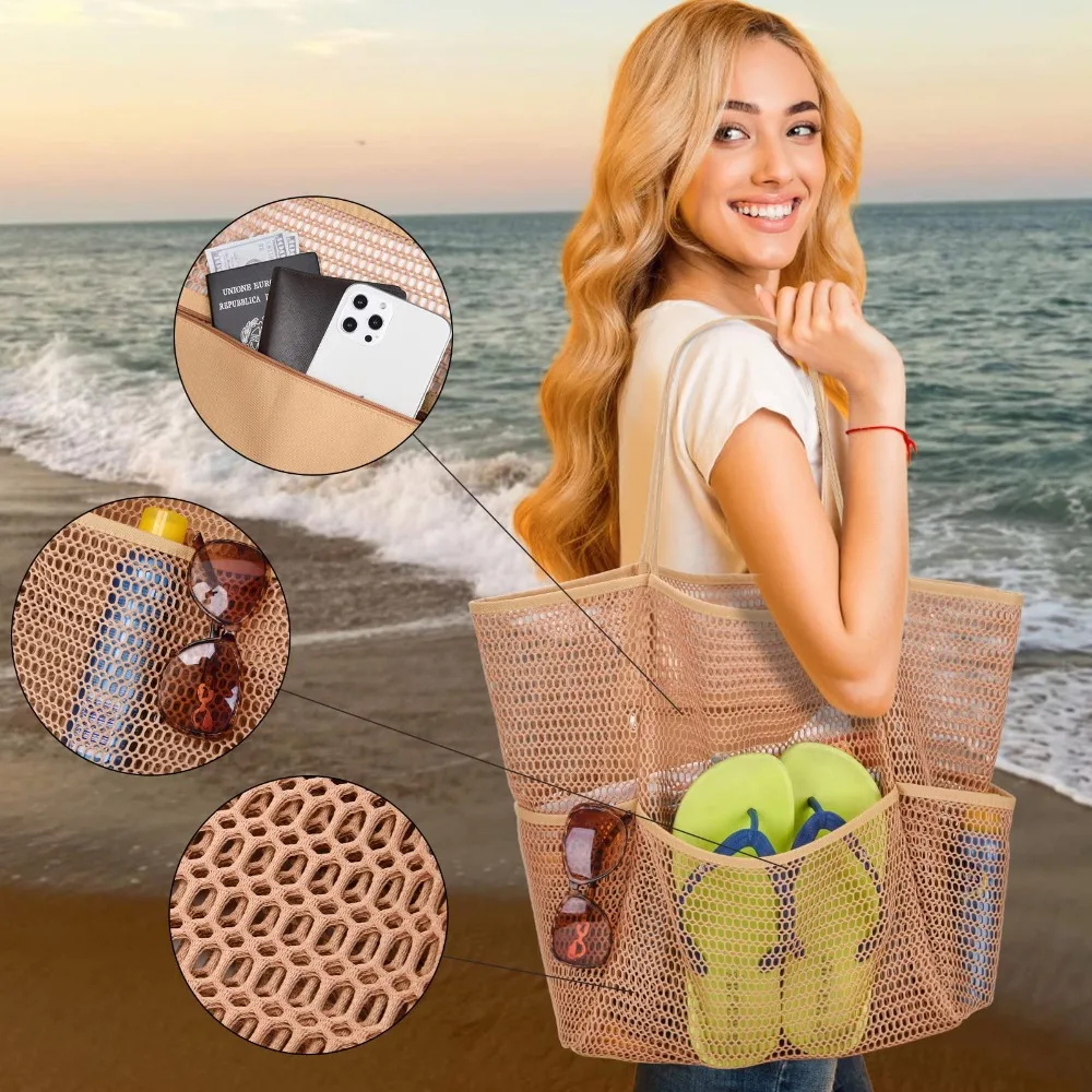 

Beach Bag Mesh Tote Vacation Clothes for Women Pool Bag for Travel Beach Mesh Tote Bags Womens Shoulder