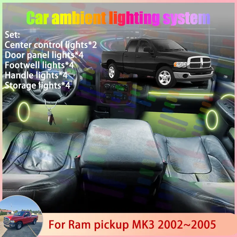 

Для Ram Pickup MK3 2002 ~ 2005 2004 DR DH D1 DC DM 2/18 в 1, автомобильная атмосферная лампа, абажур RGB, ансамбль, набор атмосферы Streamer