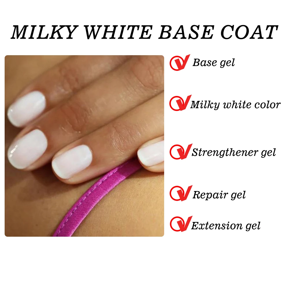 KODIES GEL Milky White Rubber Base Gel Nail Polish Strong Semi permanent UV/LED Camouflage Base Varnish Ridge Filler Manicure