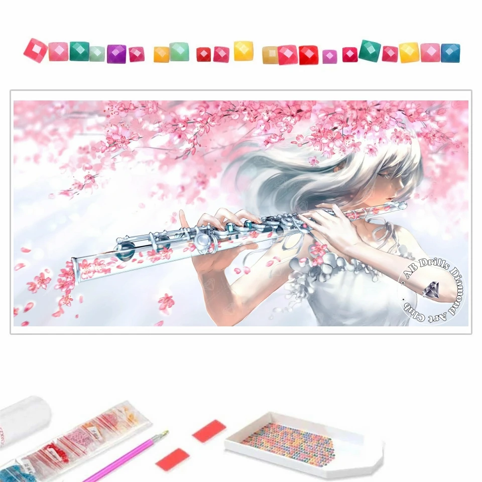 Japanese Sakura Girl 5D DIY AB Drills Diamond Painting Embroidery Fantasy Cartoon Cross Stitch Rhinestone Mosaic Home Decor