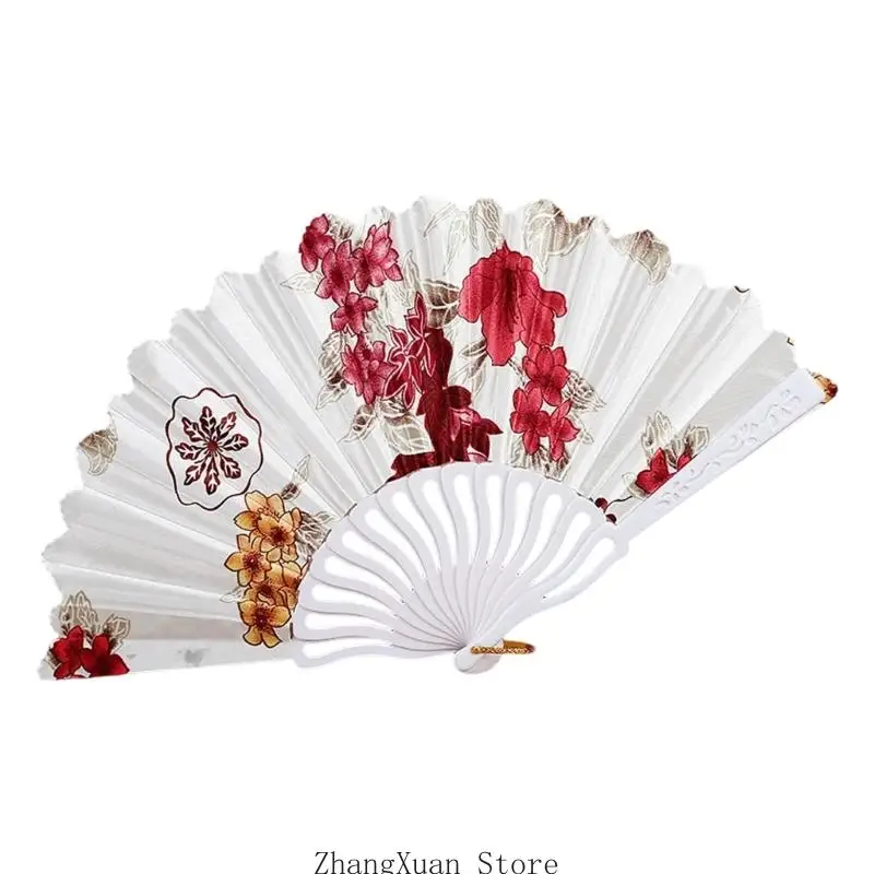 Klappbarer Handfächer aus Kunststoff zur Raumpräsentation mit Blumenmuster 3XUF – Detail 8