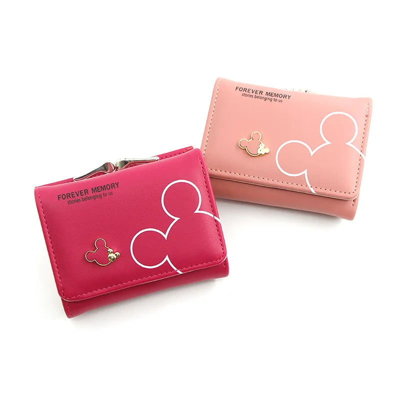 Kawaii Disney Mickey Mouse Woman Coin Purse Cartoon New Pu Leather Id Card Holder Portable Clutch Bag Credit Card Holder