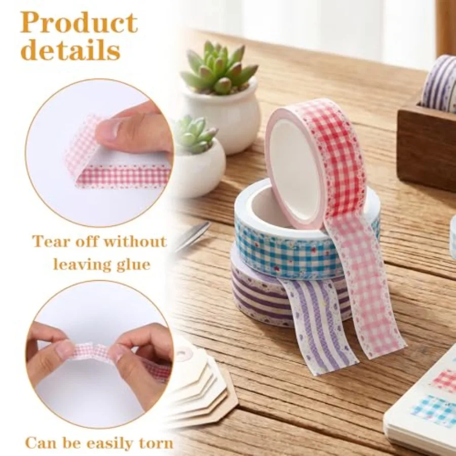 3PCS Cute Washi Tape, Lace Checkered Floral Washi Tape, Japanese Style Masking Tapes Decorative for Arts DIY Crafts Journal Sup view 4