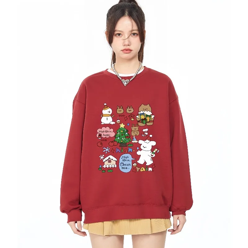 

Новый осенне-зимний рождественский свитшот со снеговиком и 3D-принтом с круглым вырезом, без шляпы, теплый односторонний бархатный топ, модный