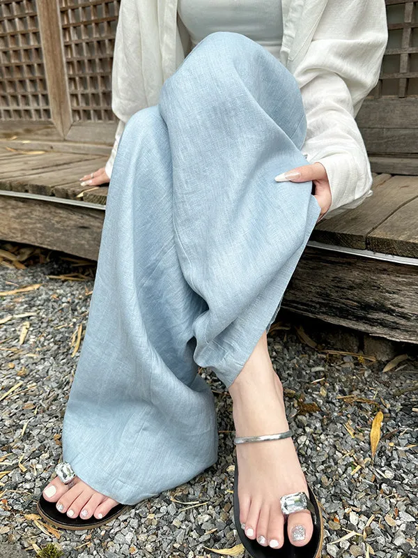 

High Waist Linen Wide Leg Pants Summer Thin Cotton Linen Breathable Casual Drapey Straight Leg Trousers for plus Size Women