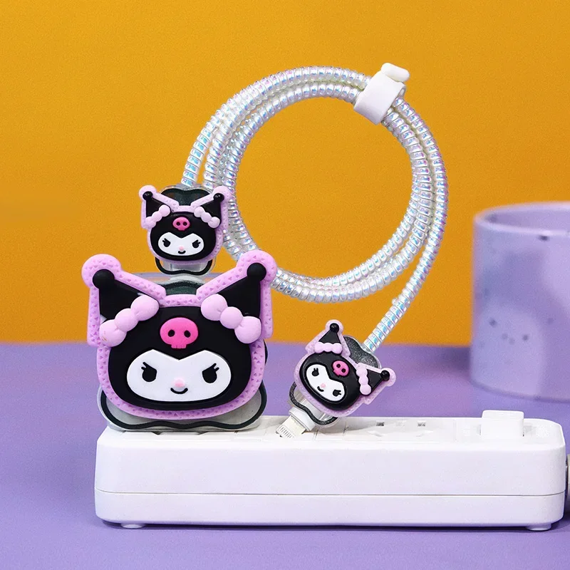 Etui ochronne na kabel do ładowania Apple Hello Kitty Kulomi Anime, zapobiegające zrywaniu, do telefonu komórkowego, na ładowarkę 18/20W, ozdobny sznurek do nawijania, prezent