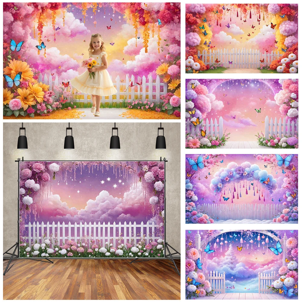 

MOON.QG Birthday Girl Backdrop Rainbow Fence Garden Flower Arch Party Decorations Photography Shooting Wallpaper Photo Studio