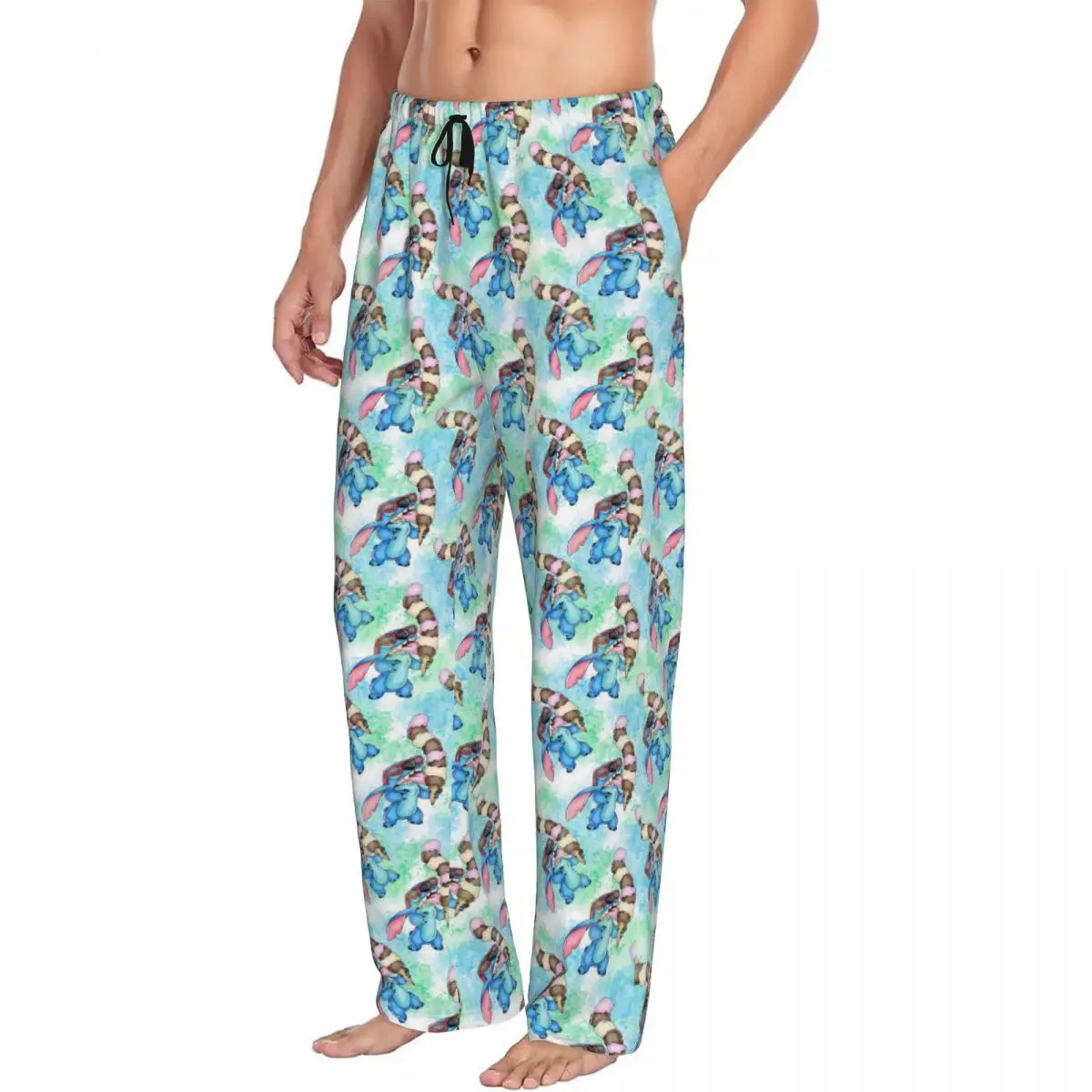 Pantalones de pijama con estampado de punto de Anime para hombre, ropa de dormir de dibujos animados, pantalones de salón para dormir con bolsillos