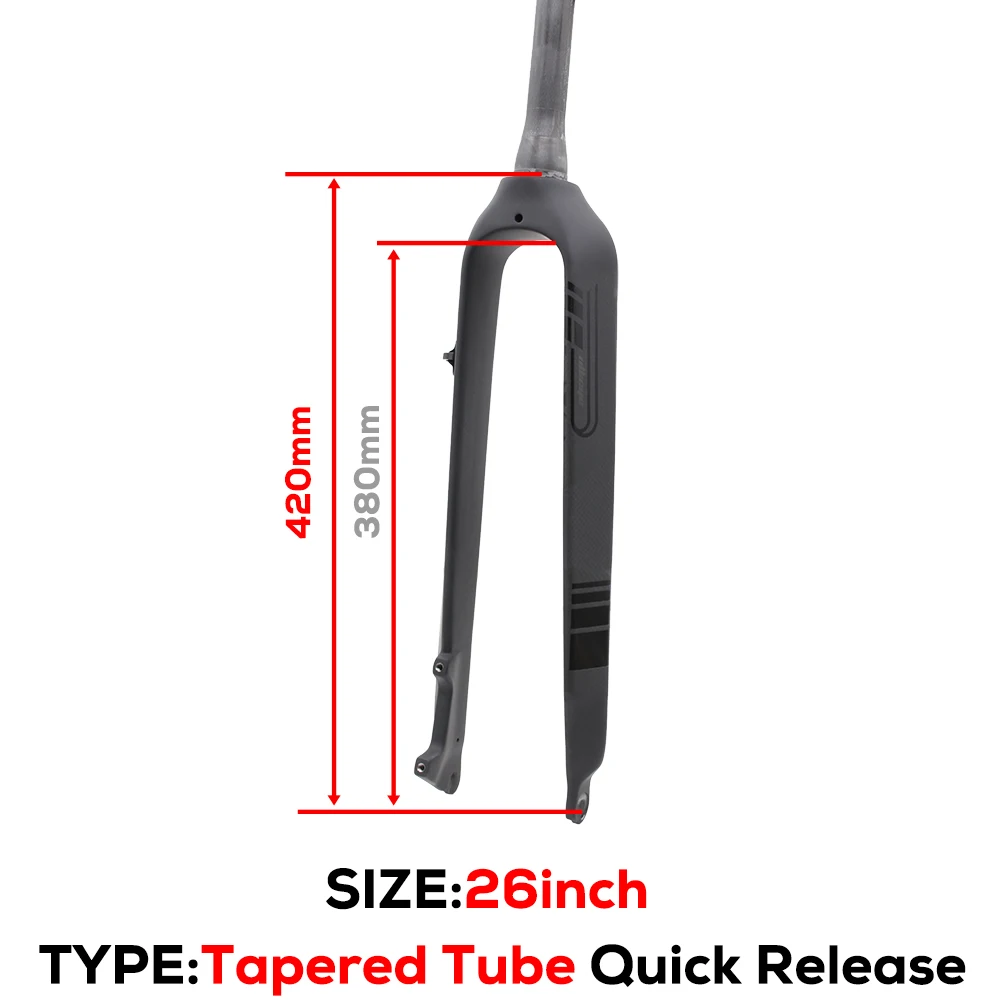 MTB Full Carbon Fiber Rigid Fork,Straight/Tapared Tube Bicycle Fork,9*100mm Quick Release,Thru Axle 15*100mm,26/27.5/29 Inch image 3