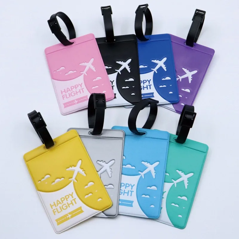 11*7.5cm PVC Luggage Tag Happy Flight Suitcase Tags Cartoon Baggage Label 3D Airplane Cloud Design Travel Accessories