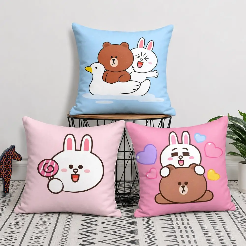 L-LINE F-FRIENDS Cushion Cover Natural Linen Organic Fabric Double-Sided Printing Sofa Home Decor Gift Pillow Cover